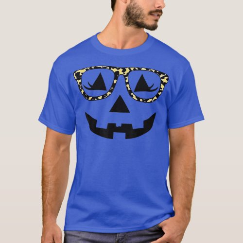 Jack O Lantern Face Pumpkin Hallowen Leopard Print T_Shirt