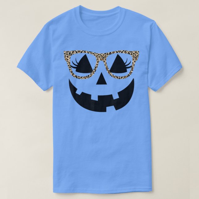 Jack O Lantern Face Pumpkin Hallowen Leopard Print T-Shirt (Design Front)