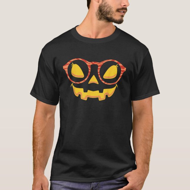 Jack O Lantern Face Pumpkin Hallowen Leopard Print T-Shirt (Front)