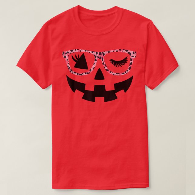 Jack O Lantern Face Pumpkin Hallowen Leopard Print T-Shirt (Design Front)
