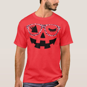Jack O Lantern Face Pumpkin Hallowen Leopard Print T-Shirt