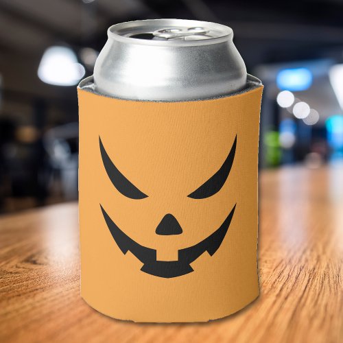 Jack O Lantern Face Spooky Halloween Black Orange Can Cooler