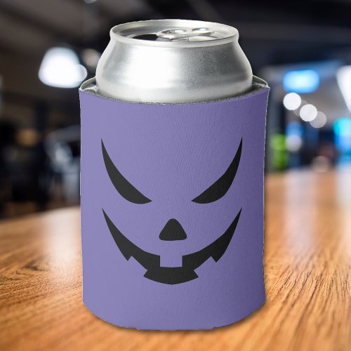 Jack O Lantern Face Spooky Halloween Black Purple Can Cooler