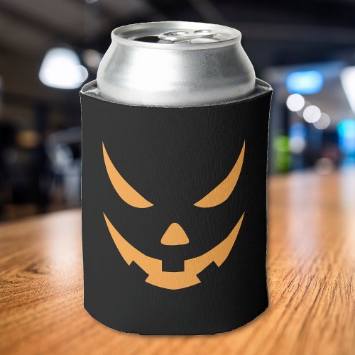 Jack O Lantern Face Spooky Halloween Orange Black Can Cooler