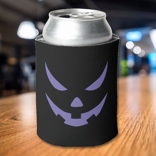 Jack O Lantern Face Spooky Halloween Purple Black Can Cooler