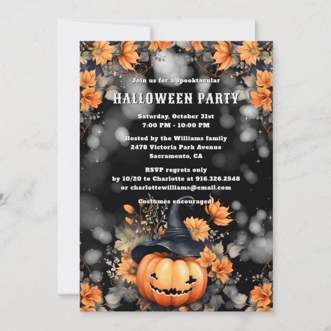 Jack O’Lantern Floral Halloween Party Invitation (Front)