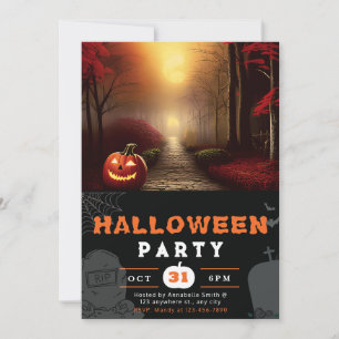 Jack-O' Lantern Forest Path Shadow Black Halloween Invitation