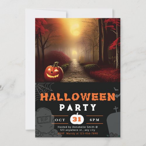 Jack_O Lantern Forest Path Shadow Black Halloween Invitation
