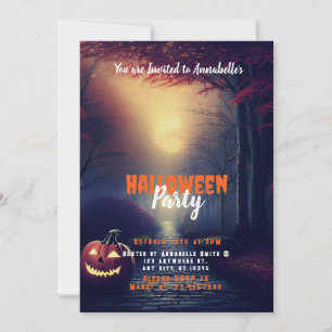 Jack-O' Lantern Full Moon Forest Halloween Party Invitation