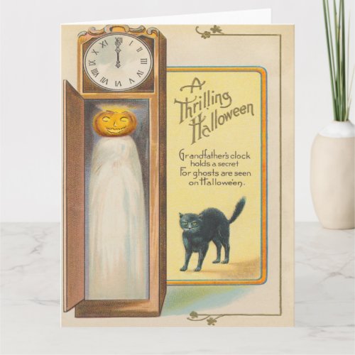 Jack O Lantern Ghost Black Cat Grandfather Clock Card