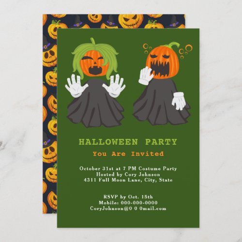 Jack o Lantern Ghouls Pumpkins Halloween Party Invitation