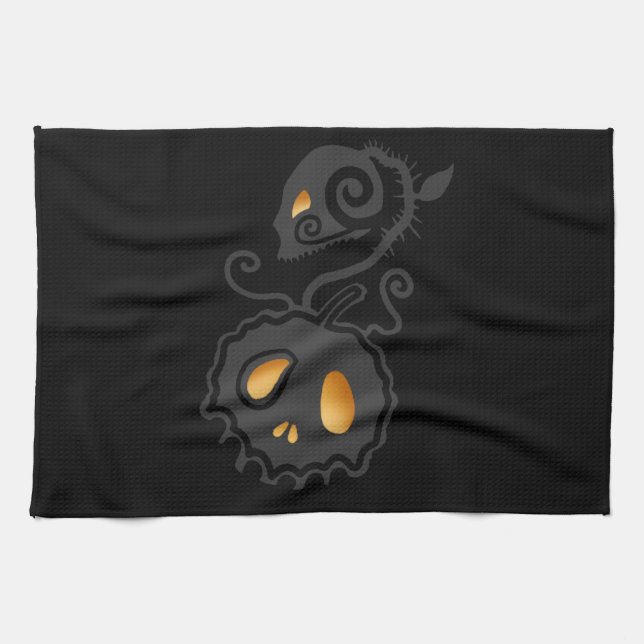 Jack O Lantern Glowing Skull Vine Kitchen Towel (Horizontal)