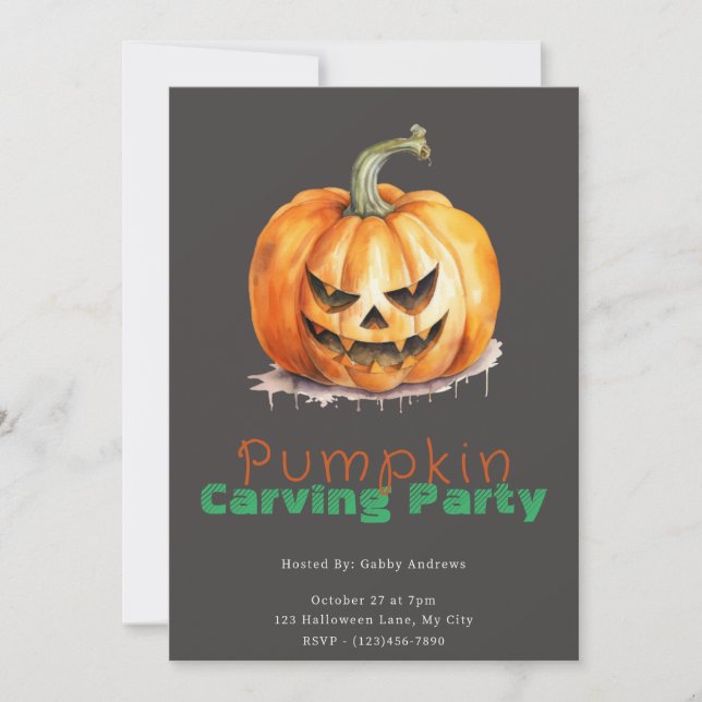 Jack-O' Lantern Gray Pumpkin Carving Party Invitation (Front)