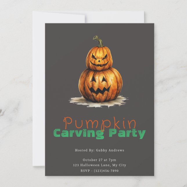 Jack-O' Lantern Gray Pumpkin Carving Party Invitation (Front)