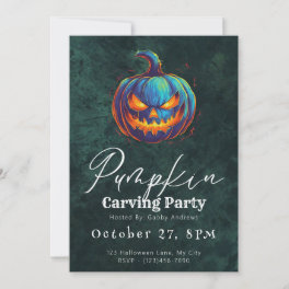 Jack-O' Lantern Green Pumpkin Carving Party Invitation
