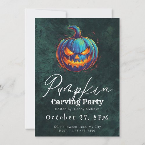 Jack_O Lantern Green Pumpkin Carving Party Invitation