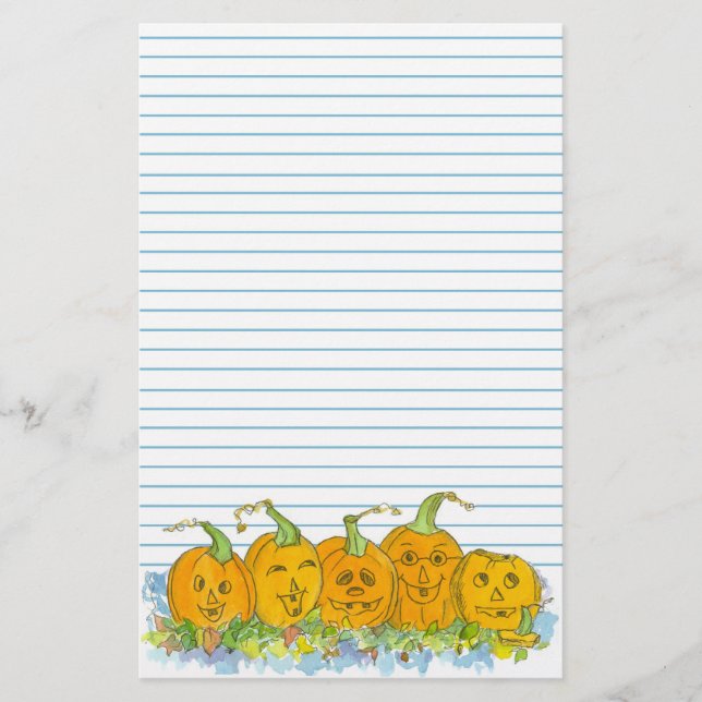 Jack-O-Lantern Halloween Blue Lined Stationery (Front)