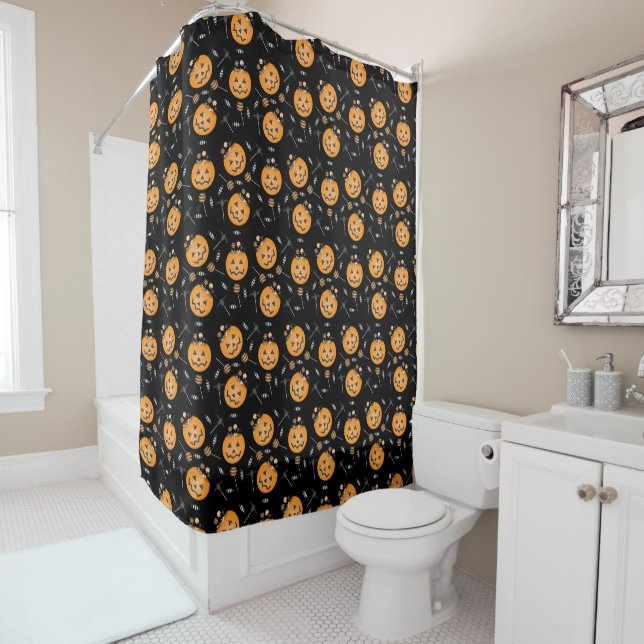 Jack O Lantern Halloween Candy Bucket Shower Curtain (In Situ)