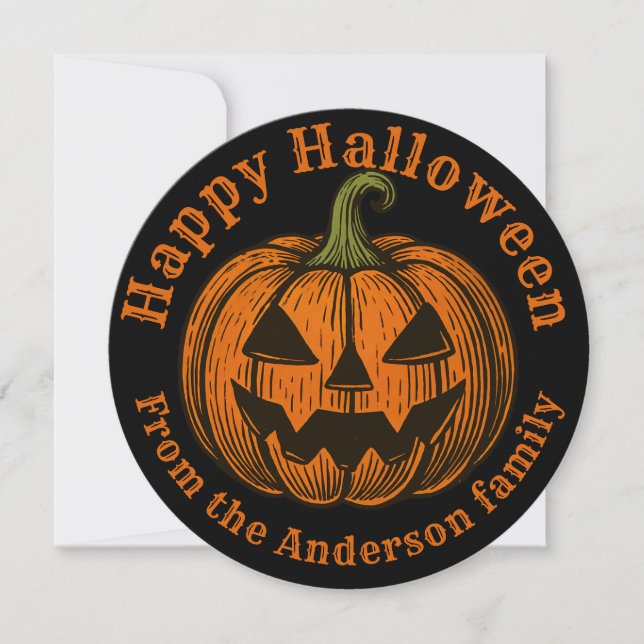Jack o' lantern Halloween Greeting Card Template (Front)