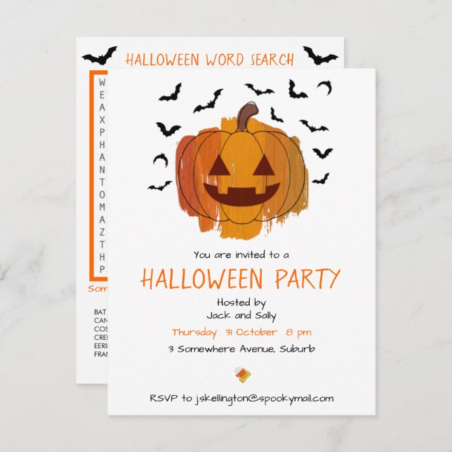 Jack O Lantern Halloween Invitation (Front/Back)