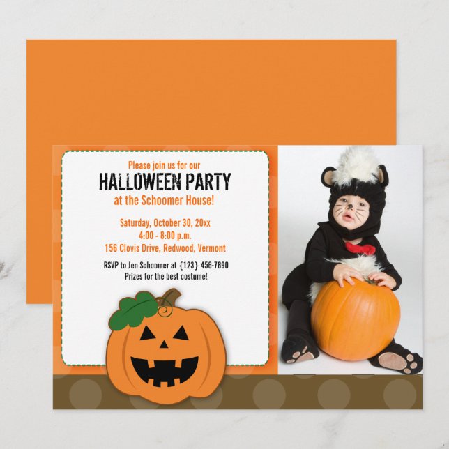 Jack O Lantern Halloween Party Photo Invitation (Front/Back)