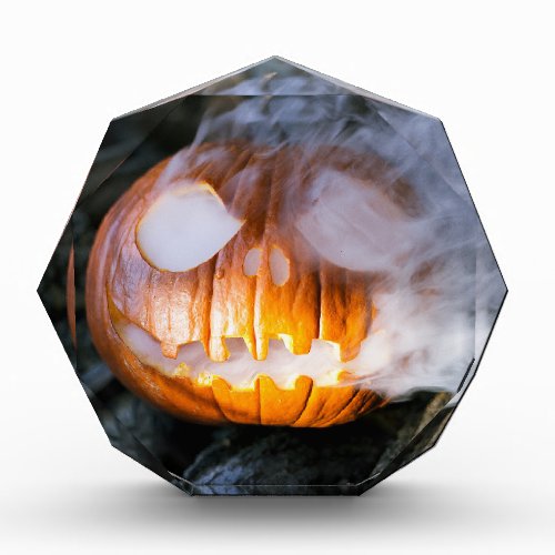 Jack_o_Lantern Halloween Pumpkin Head on Fire  Acrylic Award
