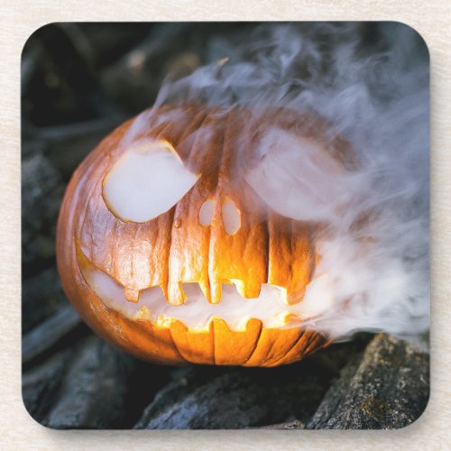 Jack_o_Lantern Halloween Pumpkin Head on Fire  Beverage Coaster