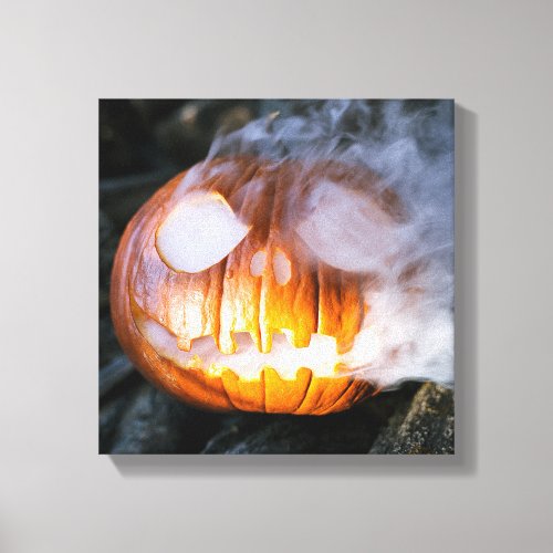 Jack_o_Lantern Halloween Pumpkin Head on Fire  Canvas Print