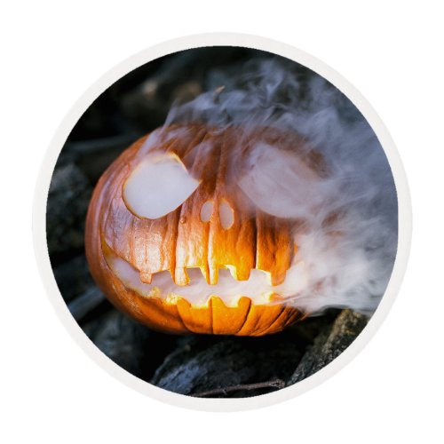 Jack_o_Lantern Halloween Pumpkin Head on Fire  Edible Frosting Rounds
