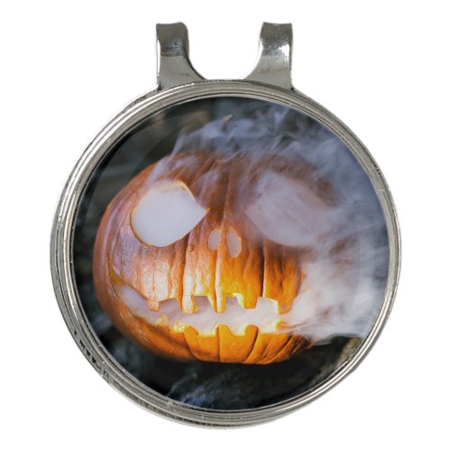 Jack_o_Lantern Halloween Pumpkin Head on Fire  Golf Hat Clip