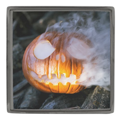 Jack_o_Lantern Halloween Pumpkin Head on Fire  Gunmetal Finish Lapel Pin