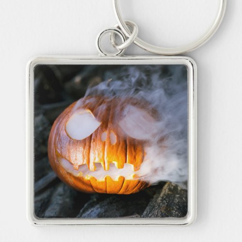 Jack_o_Lantern Halloween Pumpkin Head on Fire  Keychain
