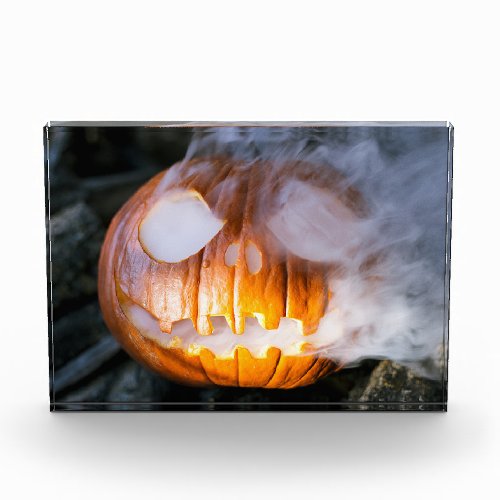 Jack_o_Lantern Halloween Pumpkin Head on Fire  Photo Block