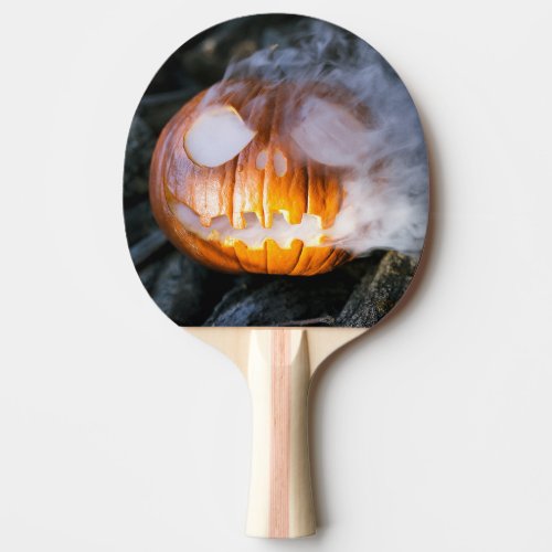 Jack_o_Lantern Halloween Pumpkin Head on Fire  Ping Pong Paddle