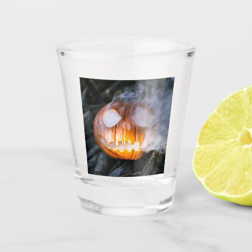 Jack_o_Lantern Halloween Pumpkin Head on Fire  Shot Glass