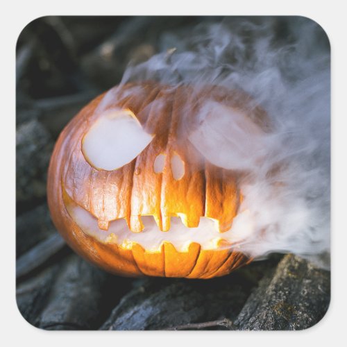 Jack_o_Lantern Halloween Pumpkin Head on Fire  Square Sticker