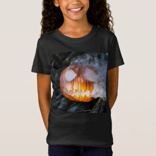 Jack_o_Lantern Halloween Pumpkin Head on Fire  T_Shirt