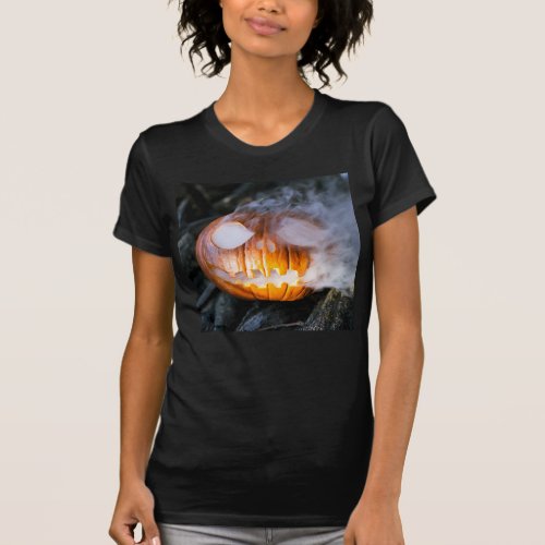 Jack_o_Lantern Halloween Pumpkin Head on Fire  T_Shirt