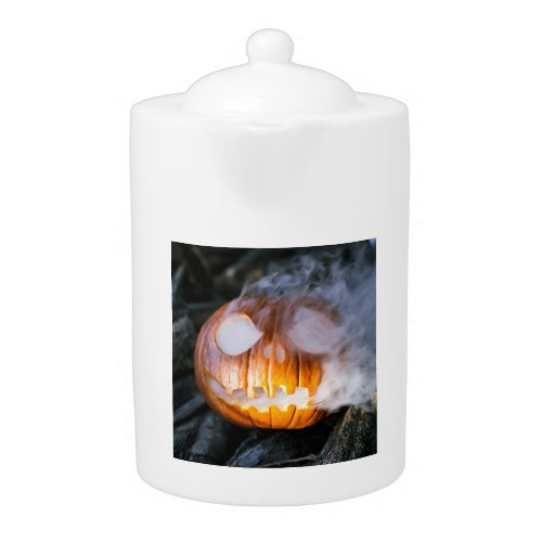 Jack_o_Lantern Halloween Pumpkin Head on Fire  Teapot
