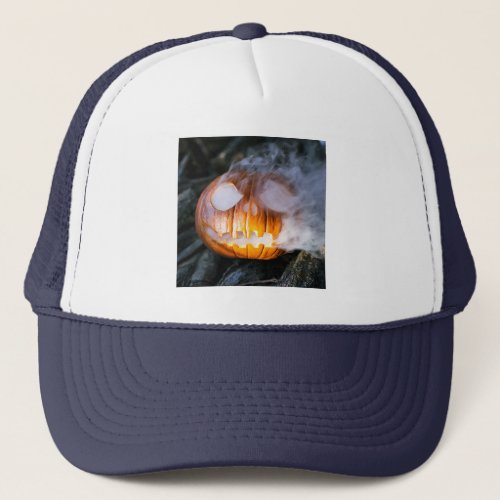 Jack_o_Lantern Halloween Pumpkin Head on Fire  Trucker Hat