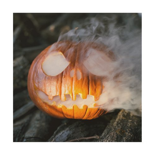 Jack_o_Lantern Halloween Pumpkin Head on Fire  Wood Wall Art