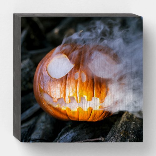 Jack_o_Lantern Halloween Pumpkin Head on Fire  Wooden Box Sign