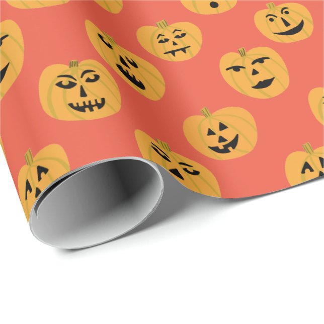 Jack-O-Lantern Halloween PUMPKIN Pattern Gift Wrapping Paper (Roll Corner)