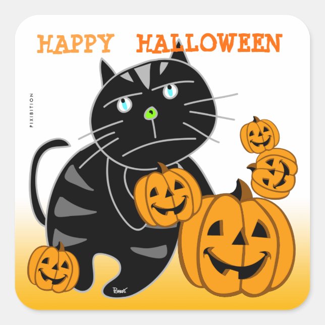 Jack O Lantern Halloween Sticker Black Cat 2 (Front)