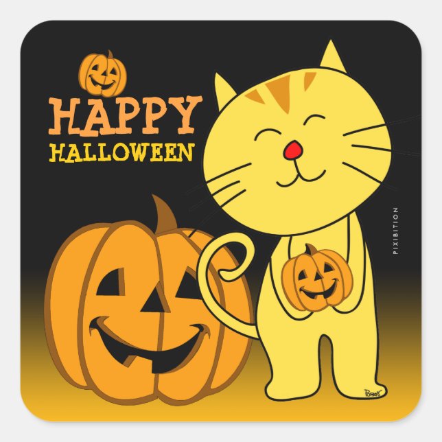 Jack O Lantern Halloween Sticker Cat 1 (Front)