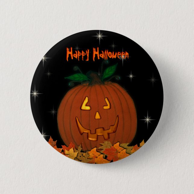 Jack-O-Lantern Happy Halloween Button (Front)