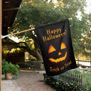 Jack O Lantern Happy Halloween Trick or Treat House Flag