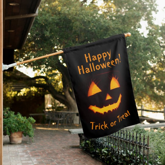 Jack O Lantern Happy Halloween Trick or Treat House Flag (In SItu)