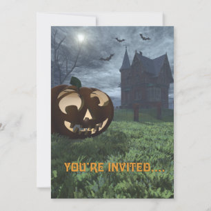 Jack-O-Lantern/Haunted House Halloween Invitation