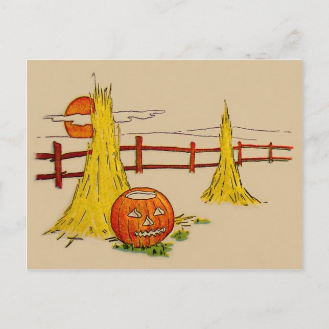 Jack O' Lantern Haystack Full Moon Clouds Postcard (Front)